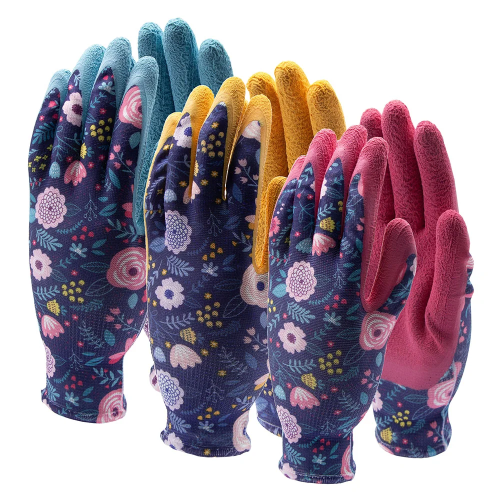 LADIES LATEX FLORAL GLOVE 3PK(36)
