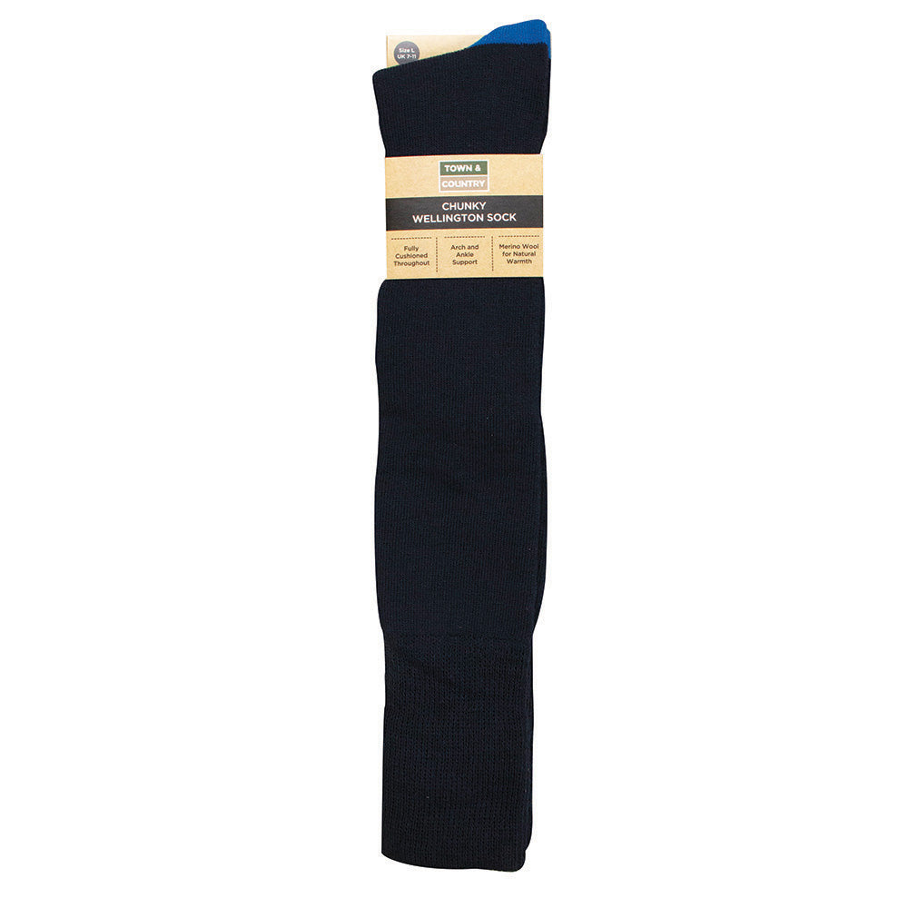 Chunky Merino Wool Wellington Socks | Navy