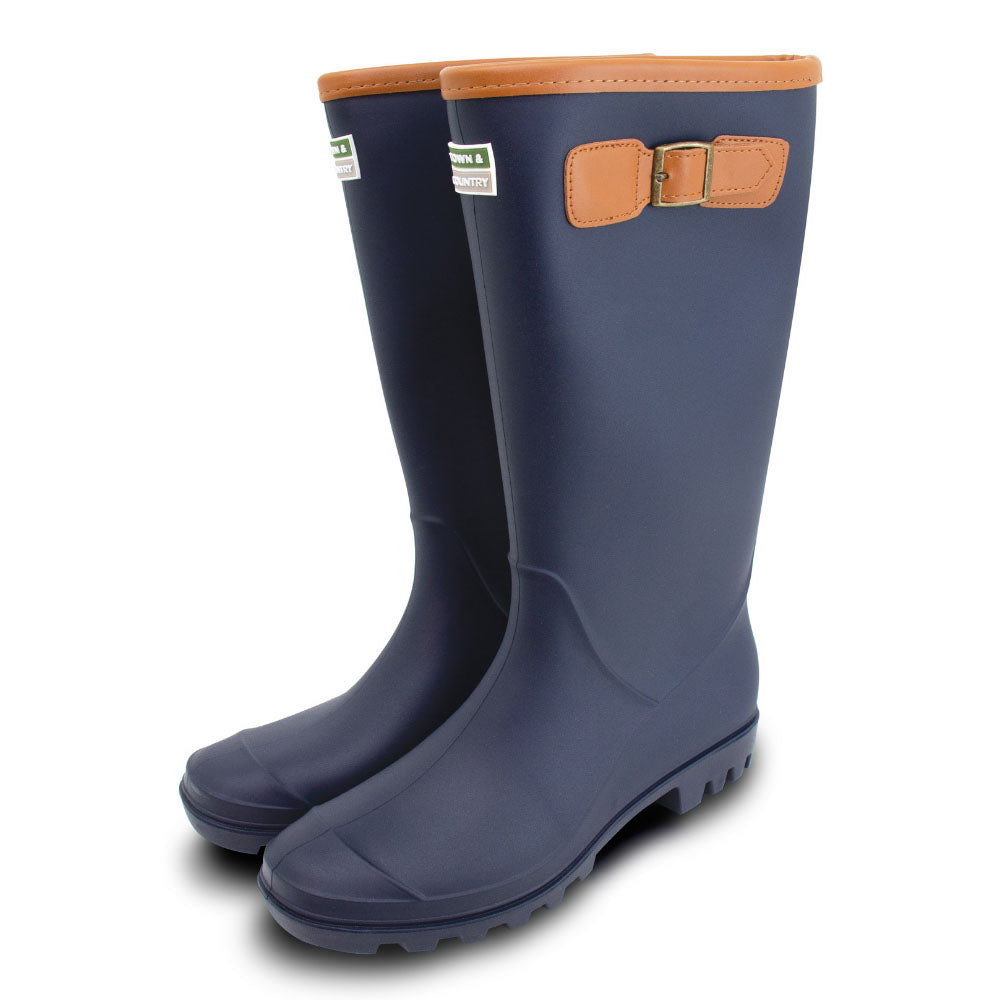 Fleece-Lined Burford Wellington Boots Navy | High Grip Sole - Easy On and Off - Super Warm and Cos